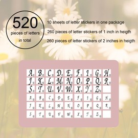 Waynoda 520 Pieces 10 Sheets Glitter Alphabet Letter Stickers,Self Adhesive Stick on Letters Capital Alphabet Stickers Letter for Grad Cap Decoration DIY Crafts Art Making(Black,1Inch,2Inch)