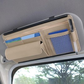 Flaconi Car Organizer,Visor Organizer,Sun Visor Organizer,Car Organizers and Storage,Car Sun Visor Organizer,Car Interior Accessories,Multi-Pocket Visor Organizer Storage Pouch for Cars,SUVs(Beige)