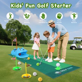 Upgraded Kids Toy Golf Set with Tiger Automatic Golf Returner, 4 Led Glowing Balls, 3 Durable Clubs for 3-7 Toddler Mini Golf Games, Indoor Outdoor Sports Toys for Boys Girls