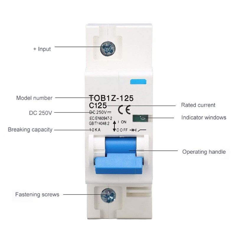 DC Circuit Breaker 1P 125A 250V DIN Rail Mounted Arc