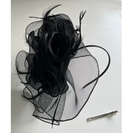 Women Black Fascinators Hat Organza Flower Feather Fascinators Wedding Fascinators Tea Party Hat Flapper Pillbox Fascinator Hat Derby Ascot Hat with Headband Hairclips Headdress Headpieces
