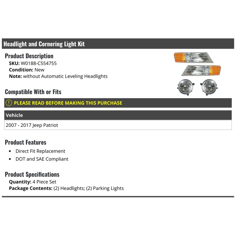 Headlight and Cornering Light Kit - 4 Piece Set -