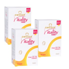 OMEGOR Vitality 1000 - Dietary Supplement with 1000 mg Omega 3 - Vitamin E - For Your Heart and Brain - 90% Omega-3 Concentration - 5 Star IFOS Certified - 90 Capsules