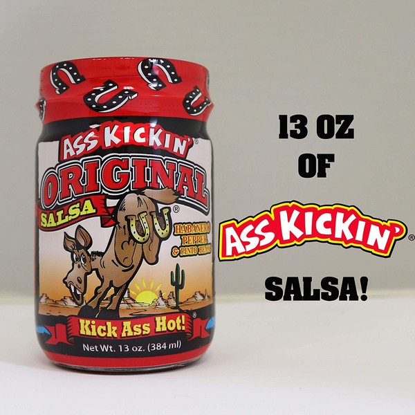 ASS KICKIN' Original Hot Spicy Salsa - 13 oz. - Premium Gourmet Spicy Hot Habanero Salsa for Tortilla Chips, Veggies, and Breakfast Burritos – Warning - Try if you Dare!