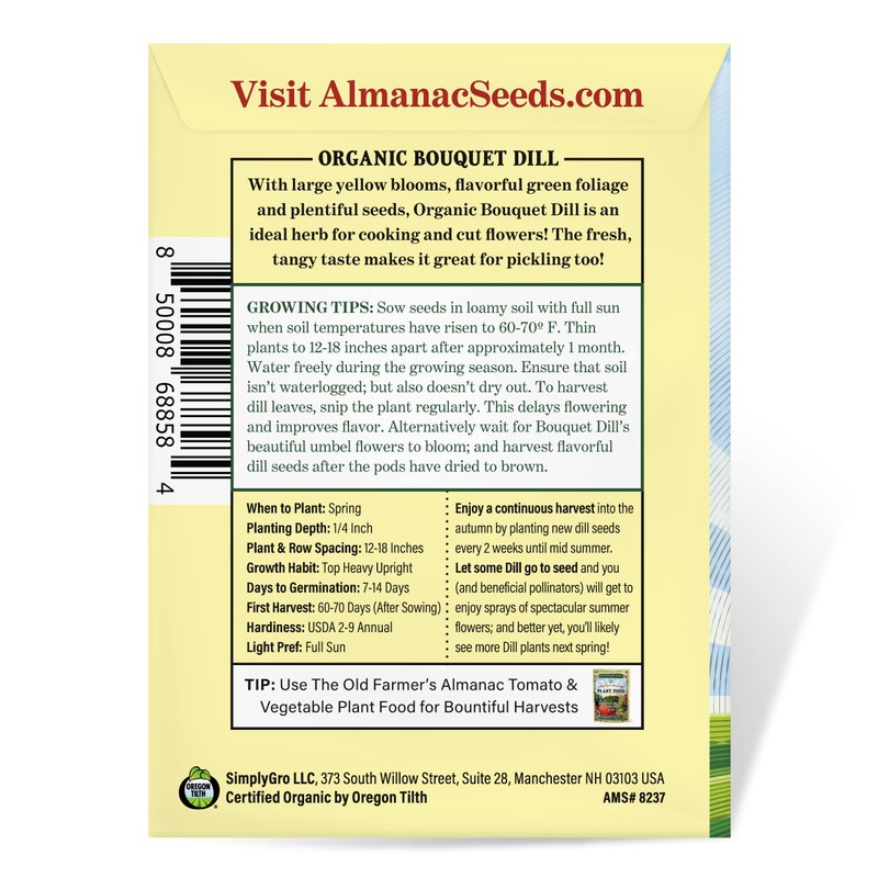 The Old Farmer's Almanac Organic Dill (Bouquet) Seeds - Approx