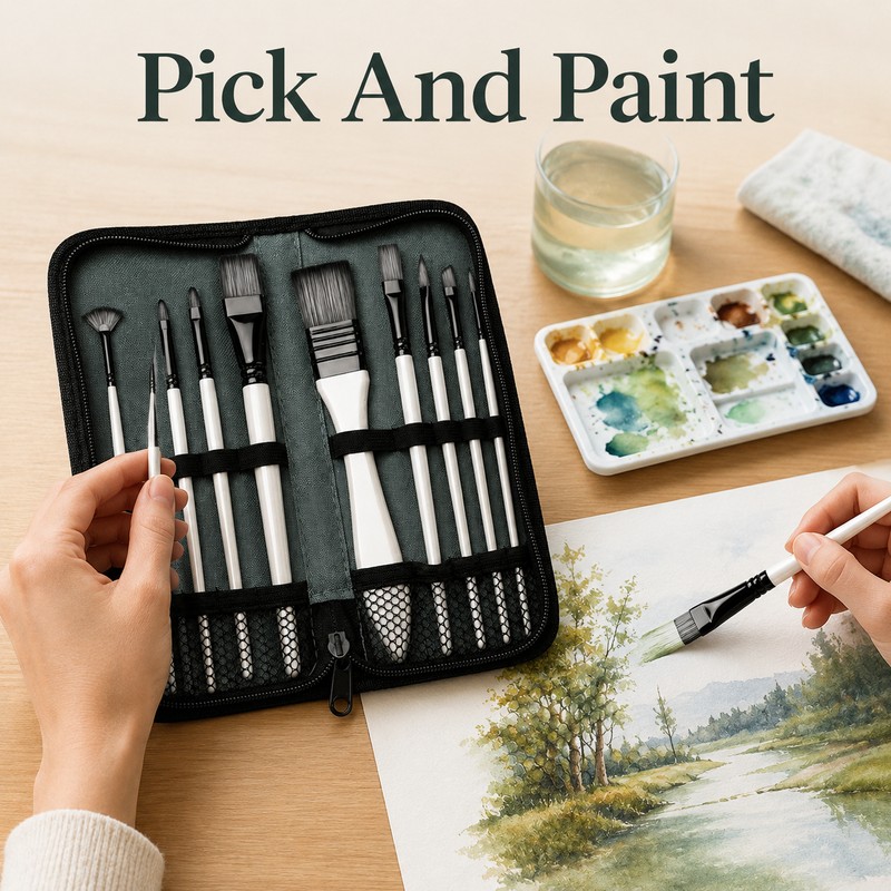 10-Piece Paint Brush Set for Acrylic & Watercolor - Nylon