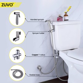 Bidet Sprayer for Toilet - UK's #1 Muslim Shower for Toilets with T-Adapter - 304 Stainless Handheld Bidet Sprayer with 1.5M Shower House - Zuvo (Full Bidet Set)