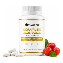 Flairfit® Complex Acerola 60 tabletas masticables | Suplemento alimenticio | Probióticos y vitamina D3 | Sabor cereza