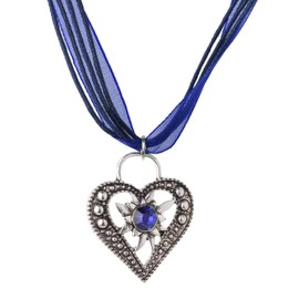 Traditional Necklace Wiesnstein Elegant Heart Pendant with Rhinestones – Costume Jewellery Necklace for Dirndl and Lederhosen, blue