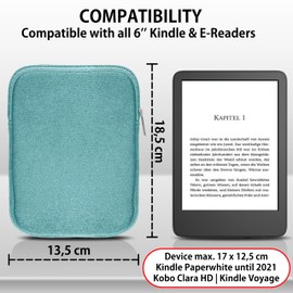 MyGadget Neoprene Sleeve Case for Tablet up to 6 Inches [16.5 x 12.5 cm ] - Protective Case for e.g. Kindle Paperwhite [up to 2021] | Kobo Clara HD - Light Blue