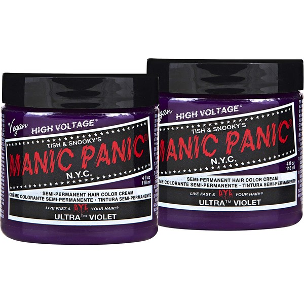 Manic Panic Ultra Violet Hair Dye – Classic High Voltage - (2PK) Semi Permanent Hair Color - Cool, Blue Toned Violet Shade - Vegan, PPD & Ammonia-Free - For Coloring Hair on Women & Men