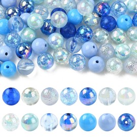 Stiesy 100 Pcs Sea Blue Color Theme Acrylic Beads Sets Bubblegum 15mm Round Spacer Beads Bulk for Ocean Party Theme Craft Projects DIY Jewelry Making