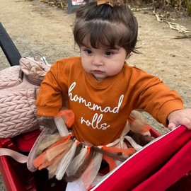 Twopumpkin Baby Thanksgiving Outfit Boy Girl Sweatshirt Bubble Romper Sweater Shirt Cute Newborn Toddler Clothes 3-6 Months Homemade Rolls Brown