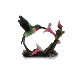 US 5.75 Inch Ruby Throated Hummingbird Statue Figurine, Pink and Green