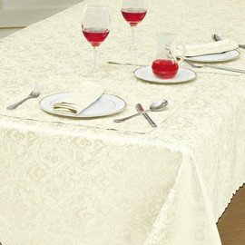 Classic Damask Printed Jacquard Tablecloth Washable Rectangle Round Runner Napkin Table Cover Cloth Protector for Kitchen Picnic (Cream, Table Cloth (52" x70) 132 x 172cm)