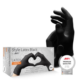 AMPri Latex Gloves, Black, Pack of 100, Size M, Powder-Free, Style Latex Black: Latex Disposable Gloves in Sizes XS, S, M, L, XL