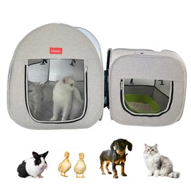 lukidoki Portable Cat Playpen 2-Room, 2-in-1 Pop-up Cat Dog Crate Play Enclosure with Separate Areas, Foldable Pet Playpen for Puppy Kitten and Small Animals Indoor Outdoor