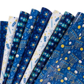 WRAPAHOLIC Hanukkah Wrapping Paper Sheet - Menorahs, the Star of David, Candles Chanukah Design - 1 Roll Contains 8 Sheets - 17.5 inch X 30 inch Per Sheet