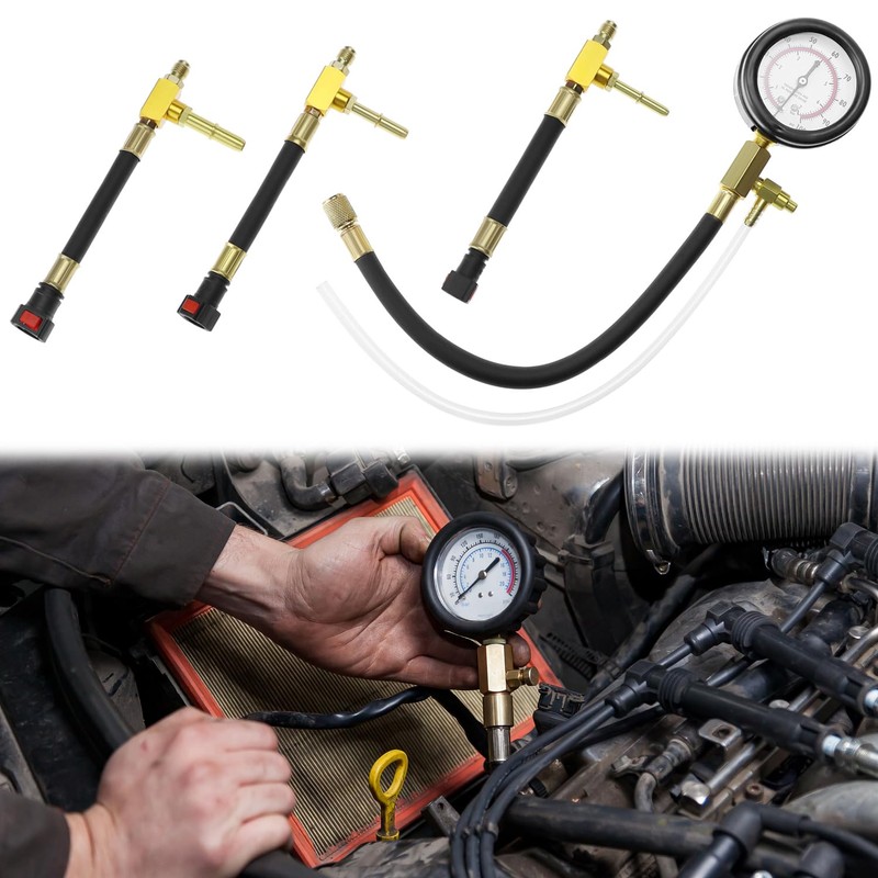 QWORK Universal Fuel Pressure Test Kit, Dual Scale Gauge (0-7
