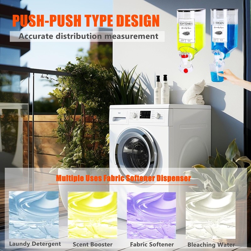 2 Pack Laundry Soap Dispenser,Wall Mounted Detergent Dispenser,Fabric Softener Dispenser,Liquid