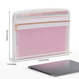 Mukawa 13 Pocket Zippered Expanding File Folder, Zippered Accordion File Organizer, Accordion Folder with Zipper for Documents Letter Size A4 Papers (Pink)