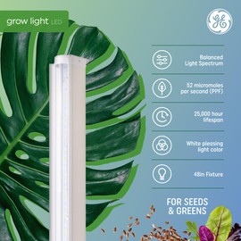 GE Grow Light for Indoor Plants, Indoor Plant, LED Light Bulb Fixture for Seeds and Greens with Balanced Spectrum, 25,000 Hours Lifespan, 52 PPF, 48 Inches (1 Pack)