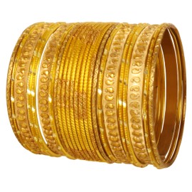 Touchstone NEW Italian Color Collection Indian Bollywood Handcrafted Peeled Paisley Textured Yellow Golden Designer Jewelry Chura Bangle Bracelets In Gold Tone For Women.