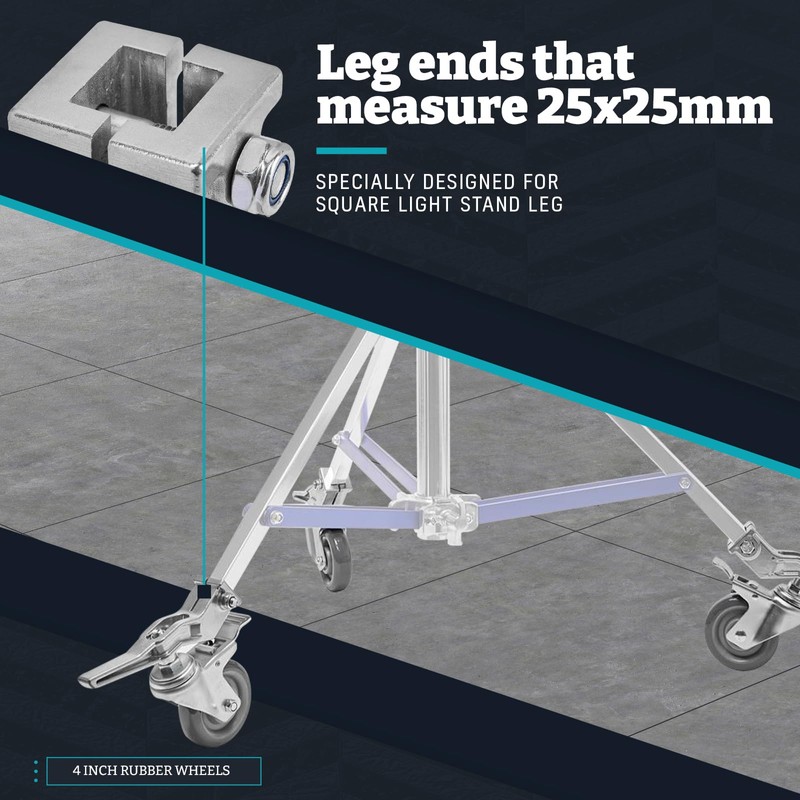 Flashpoint Wheel Set with Brakes for 25x25mm Square Light Stand