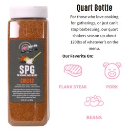 Dizzy Pig SPG Chilies (Salt, Pepper & Garlic) Seasoning Rub (Quart Shaker) - Hand Made in the USA - Seasons Around 120lbs of Food - MSG Free, Gluten Free