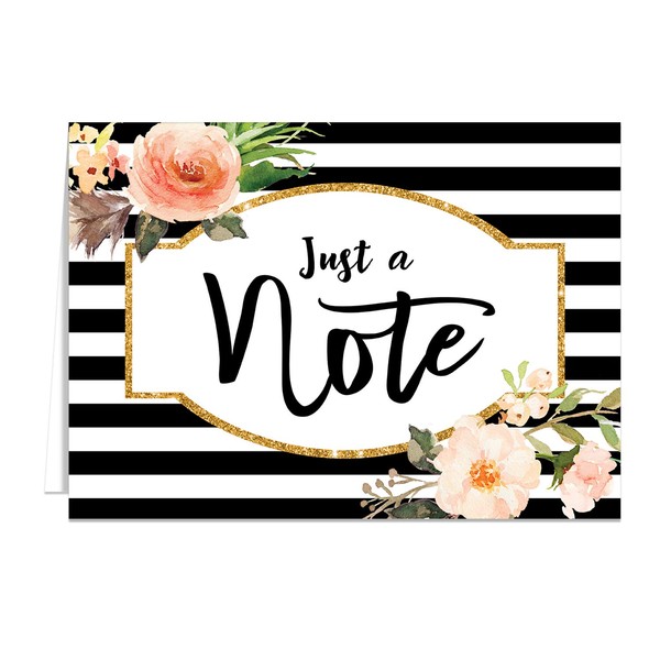 Black Stripe, Floral and Faux Glitter Note Cards for All Occasions / 24 Just a Note Cards