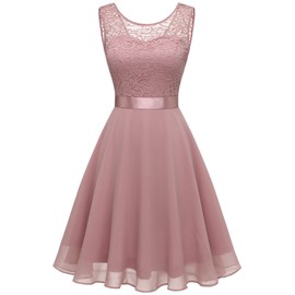 BeryLove Women's Summer Cocktail Party Dress | Sleeveless, Flowy A Line, Short,Lace,Prom Wedding Guest Lace Formal Dresses 7005 B-Blush XS