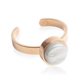 Roségold Ring mit Stein in grau • Offener Edelstahlring • 18k vergoldeter Edelstahl & recyceltes Glas • nachhaltiger Halbedelstein-Look • größenverstellbar (min. Ø 16 mm)