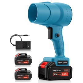 350000 RPM Cordless Leaf Blower -21V Handheld Design Lawn Blowers with2 X 3.0ah Battery, Portable Dust Cleaner Blower for Snow, Lightweight for Patio, Lawn, Yard, Deck Cleaning-Blue