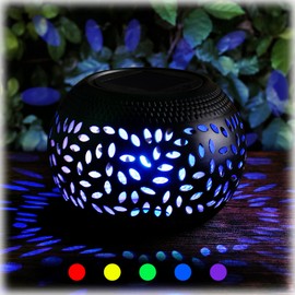 Reginary 1 Pcs Solar Lanterns Waterproof Outdoor Decor, Hollow Out Retro Metal Solar Lights 7 Color 2 Modes Decorative Atmosphere Table Lantern for Women Mom Gifts Patio Garden Pathway Yard (Black)