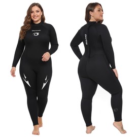 Owntop Plus Size Wetsuit Men Women, 3/2mm Neoprene Back Zip Wetsuit, Full Body Thermal Wet Suit Diving Suit for Cold Water Diving Surfing, Women Black 4XL