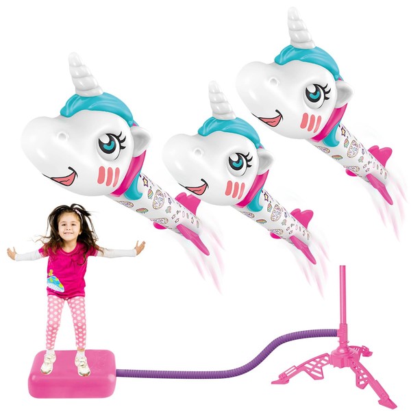 Unicorn Rocket Launcher for Girls, 3 Unicorn Rocket, Launch up to 100 ft, Unicorn Gifts for Girls 4-6, Outdoor Toys for Kids Age 6-8, 4 5 6 7 8 Year Old Girls Christmas Easter Birthday Gifts