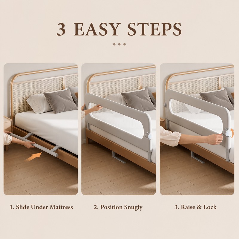 Foldable Baby Bed Rail Guard, 180° Flip Down Adjustable Toddler