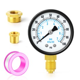 TAILONZ PNEUMATIC 0-7 Bar 2" DIAGRAM 1/4" BSP Well Pump pressure gauge with 1/2" BSP and 3/8" BSP brass bushing adapter, 3-2-3% accuracy, lower bracket