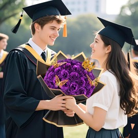 Waipfaru 24 Pcs Glitter Roses Bouquet, DIY Fake Flowers Bouquet, Artificial Purple Rose Bouquet for Valentines, Mothers Day Gifts, Anniversary, Engagement, Wedding