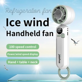 Jidofree Handheld Mini Fan - Portable Rechargeable Turbo Fan With Ice Cooler, Noiseless Airflow, Adjustable Speed, Foldable Hook And Lanyard For Powerful Cooling