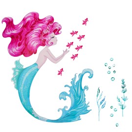 Maydahui Little Mermaid Wall Decal Ocean Fish Seaweed Bubble Wall Stickers (22 * 24 Inch) Waterproof Peel&Stick Removable DIY Art Mural Decor for Girls Kids Bedroom Nursery Bathroom
