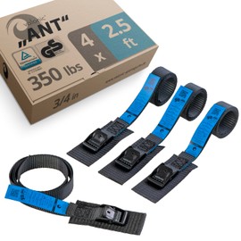 valonic ANT - Short Lashing Strap, Padded, 4 Pieces, 2.5 ft, 350lbs Breaking Strength, cam Buckle, Black - tie Down Straps for Bike Rack