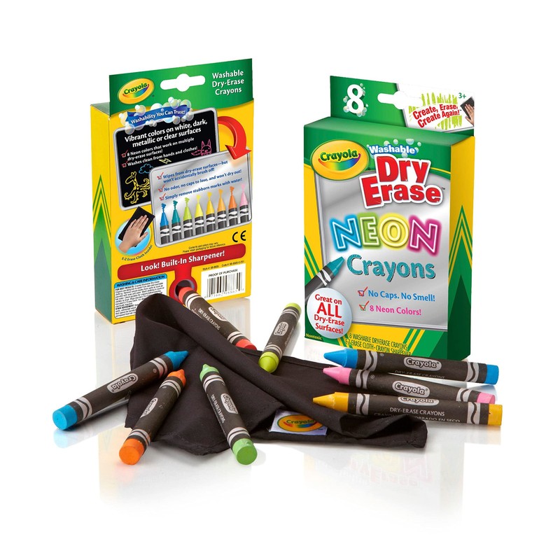 Crayola, Dry-Erase Neon Crayons, Art Tools, 8 Count, Washable, Perfect