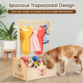 Chunful Dog Closet Wooden Pet Wardrobe Closet Dog Toy Storage Bin with Handle Pet Clothes Rack for Cat Organization and Storage Accessories, 19" x 13" x 9"