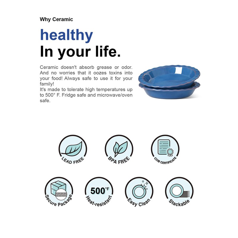 LE TAUCI Ceramic Pie Dish for Baking, 9 Inches Pie
