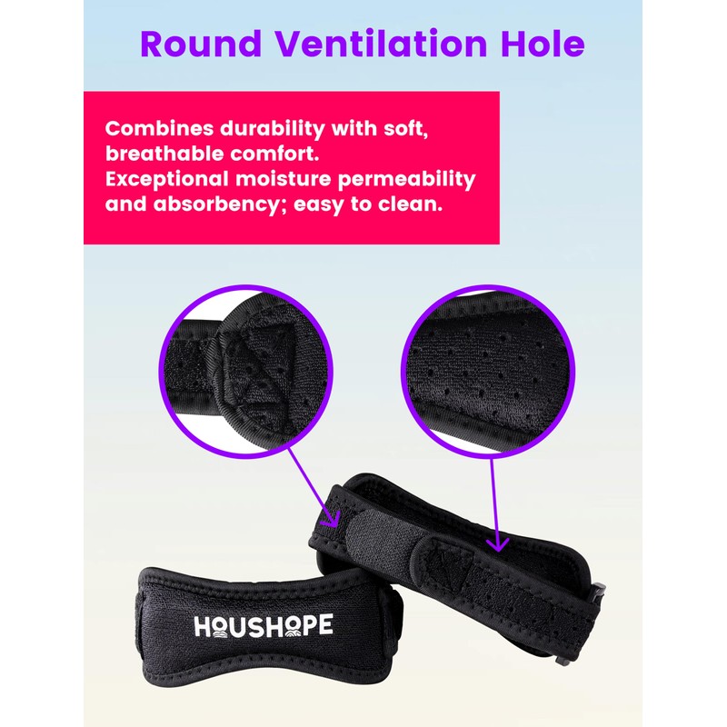 HOUSHOPE Patella Tendon Knee Strap 2 Pack, Adjustable Patellar Tendon