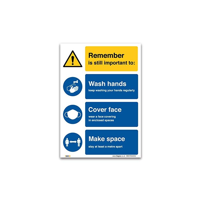 Remember to wash your hands, cover face, keep space Sign,