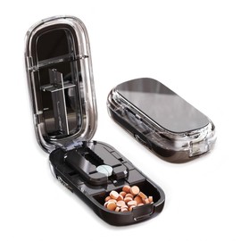 Portable Pill Cutter, Splitter for Tiny Small and Large Pills,1/2,1/3,1/4 Cutter with Stainless Steel Blades and Storage Box (Black)