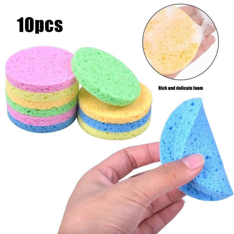 10 Pieces Face Wash Sponge, Natural Cellulose Face Cleansing Sponge