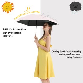 BAODINI Small UV Protection Travel Umbrella Compact for Rain and Sun UPF 50+ Windproof Portable 42 inch Umbrella for Women and Men